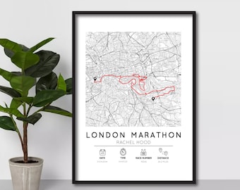 Personalised London Marathon Print 2024 | London Marathon Gift Map | Running Map Poster | Minimalist Map | Custom Marathon Route Map Print