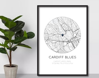 Cardiff Blues Print | Cardiff Arms Park | Rugby Union Print |  Welsh Regional Rugby Union | Birthday Gift For Dad/Husband | Poster