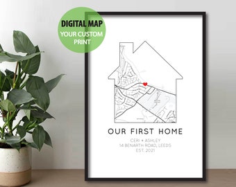 Personalised Digital Our First Home Map Print | Worldwide Location | New Home | House Warming Gift | Moving Present | Map Download | Minimal