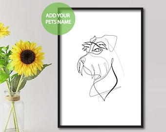 Custom Schnauzer illustration | miniature dog | animal | dog | pet | puppy | wall print | minimalist art | line drawing | black and white