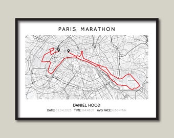 Personalised Paris Marathon Print | Paris Marathon Gift Map | Paris Running Map Poster | Map | Custom Paris Marathon Route Map Print