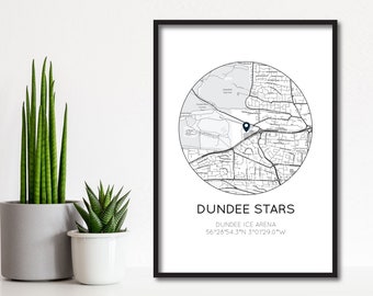 Dundee Stars Map Print | Ice Hockey Print | Dundee Ice Arena |Dundee Stars Ice Hockey | Birthday Gift For Dad/Husband | Fathers Day