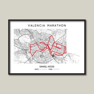 Gepersonaliseerde Valencia Marathonprint | Valencia Marathon Cadeaukaart | Valencia lopende kaart poster | Kaart | Aangepaste marathonroutekaart afdrukken