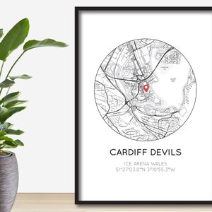 Cardiff Teufel Karte Print | Eishockey Print | Eisstadion Wales | Elite-Liga | Geburtstagsgeschenk für Papa/Mann | Vatertag