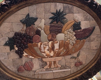 3D Mosaic Stone Wall Art-Hanging- Oval-Tuscan Fruit Bowl- Home Decor