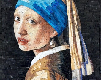 Art mural en mosaïque - Fille avec une perle Boucle d’oreille Vermeer - Home Office Business Decor