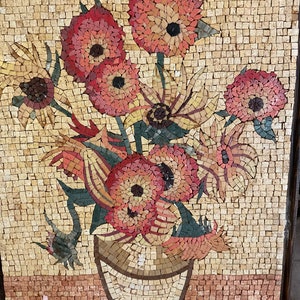Sunflowers Mosaic Stone Artwork - Van Gogh Famous Flowers - Mosaic Wall Art