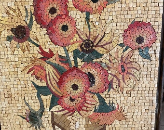 Sunflowers Mosaic Stone Artwork - Van Gogh Famous Flowers - Mosaic Wall Art