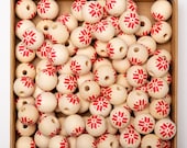Snowflake Pattern Beads, Wooden Round Beads, Wooden Beads for Craft Garland, Farmhouse Decor, DIY Christmas Decor, 10-100Pcs Wholesale Beads