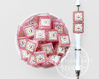 Cartoon Dog Print Square Acrylic Beads,Bulk Loose Beads for Handmade Jewelry