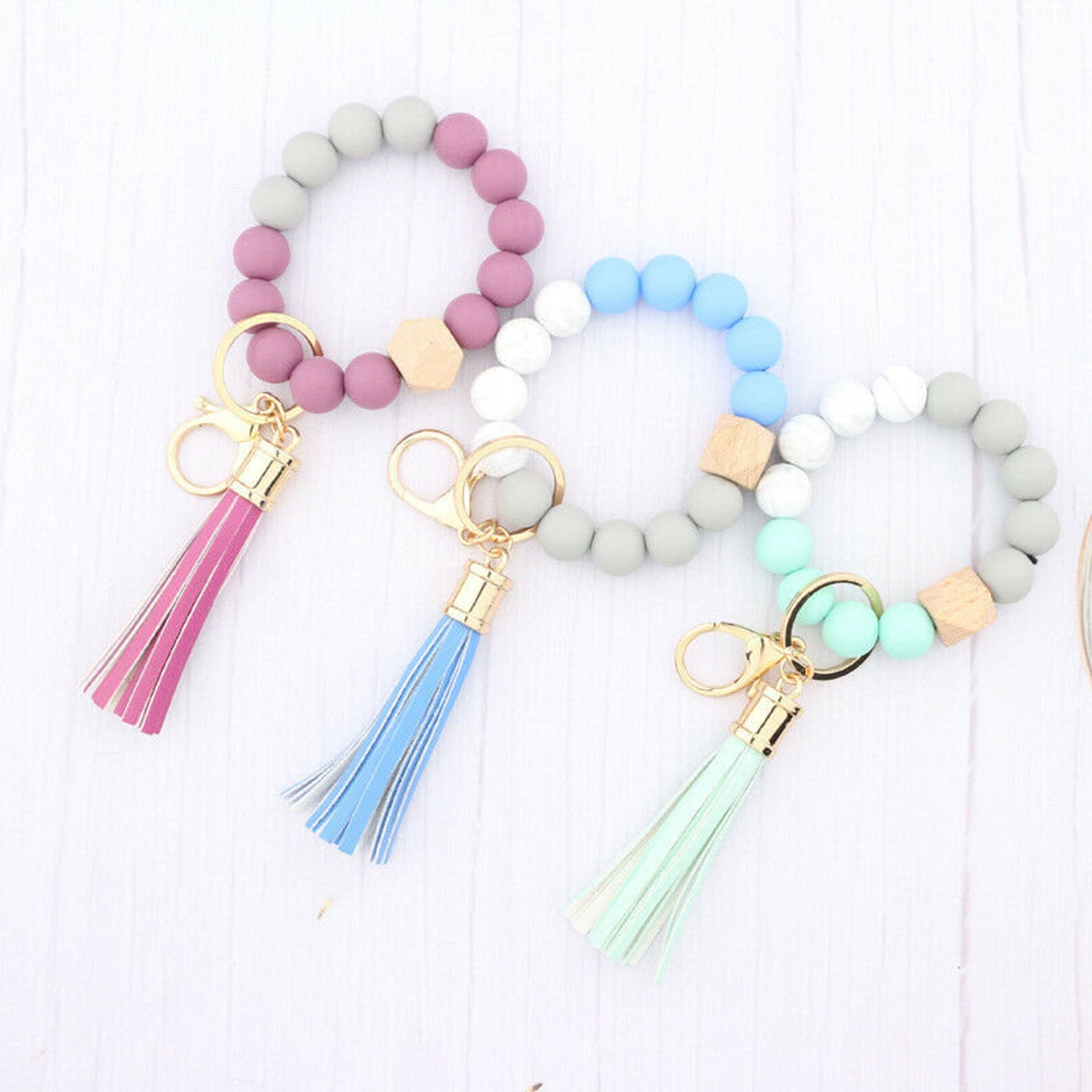 Silicone Beads Key Ring Wrist Keyring Bracelet Key Chain Etsy