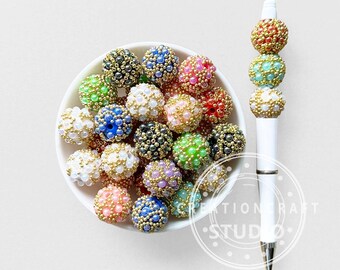 Luxury Pearl Gold Iridescent Acrylic Ball,Chunky Fancy Beads,Loose Beads