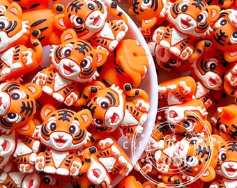 New 3D Orange Tiger Focal Beads,Bulk Silicone Beads for Beaded Craft DIY Pen