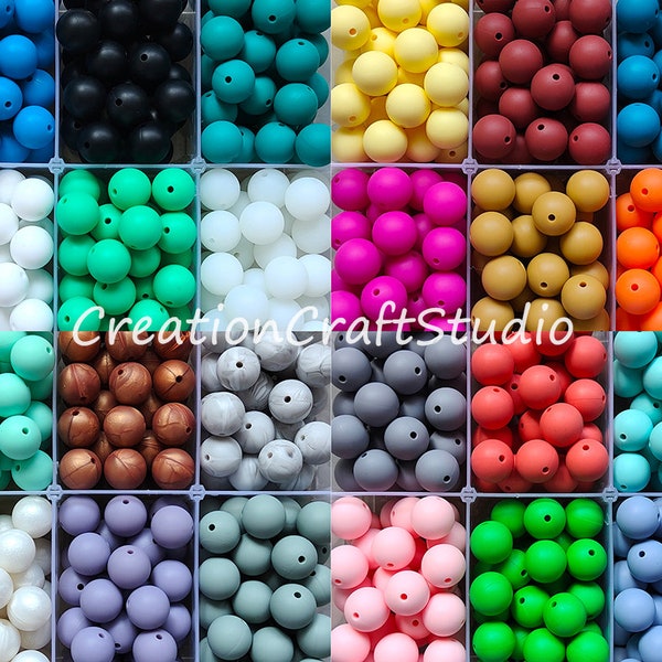 Perles en silicone rondes en vrac de 12/15 mm, Perles en gros, Boule en silicone