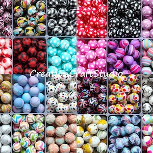10 - 100Pcs Bulk Silicone Beads, Round Loose Beads, 12/15mm Print Silicone Beads, Eco-friendly, DIY Necklace Jewelry Making