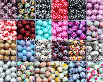 10 - 100Pcs Bulk Silicone Beads, Round Loose Beads, 12/15mm Print Silicone Beads, Eco-friendly, DIY Necklace Jewelry Making