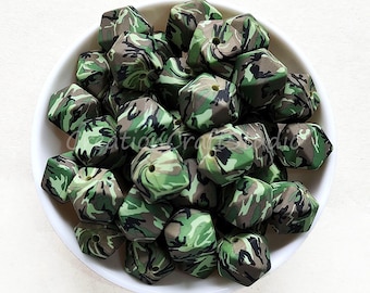 20-100 stuks zeshoekige siliconenkralen, losse siliconenkralen, 14/17 mm zeshoek siliconen camo print, siliconen zeshoek kralen, DIY armband