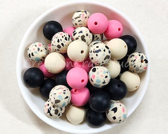 Perles en silicone, Perles en silicone 12/15 mm, Collier DIY, Perles en silicone rondes, Perles en silicone de couleurs mélangées, Perles souples en silicone, Bracelet DIY