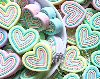 Pastel Colored Heart Swirl Focal Silicone Beads,Wholesale Beads Ornament Supplies
