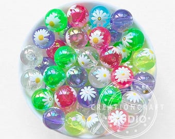 16mm Fluorescent Daisy Round Loose Beads,Acrylic UV Beads,Resin Beads,Random Mix Color Beads,Gumball Beads