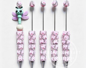Fancy Pink Bow Rhinestone Beadable Pen Blank,Bulk DIY Pen Making Supplies