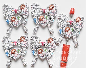 Jesus Bow & Heart Christian Silicone Focal Beads Set,Print Shape Beads DIY Jewelry Craft