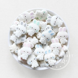 Mini Cute Rabbit Assorted Silicone Beads,18*22 Bunny Beads,Shape Beads,Random Mix Color