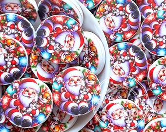 New Christmas Santa Print Focal Beads, Flat Round Loose Beads for Beadable Pen