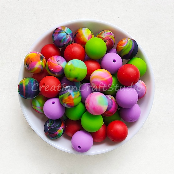 Bulk Silicone Beads, 12mm/15mm Round Silicone Beads, DIY Jewelry Necklace  Bracelet, Mixed Loose Beads, Print Beads, Craft Accessories 