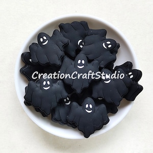 Wholesale Black Ghost Silicone Beads, Bulk Silicone Beads, Ghost Beads, Halloween Beads, Silicone Beads DIY Keychain Craft, 30*32mm