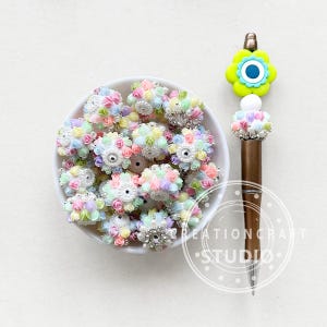 Tulip Flower Rhinestone Polymer Clay Fancy Beads,Colored Flower Beads,Fancy Clay Beads