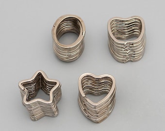 Anillos divididos en forma de corazón Apple Star, bucle de salto abierto doble de alta calidad, anillos divididos, eslabones de llaveros, llaveros en blanco, 10/20/50/100 pcs a granel