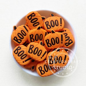 Pumpkin Silicone Beads, Boo Pumpkin Focal Silicone Beads, Halloween Beads