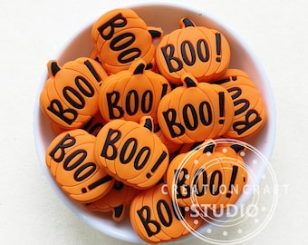 Pumpkin Silicone Beads, Boo Pumpkin Focal Silicone Beads, Halloween Beads