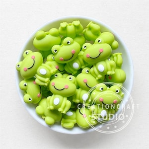 Gröna grodpärlor, 3D-grodfokuserade silikonpärlor grossist, djurfokuspärlor
