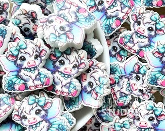 New Butterfly Highland Cow Girl Print Focal Beads,Silicone Beads DIY Beadable Keychain