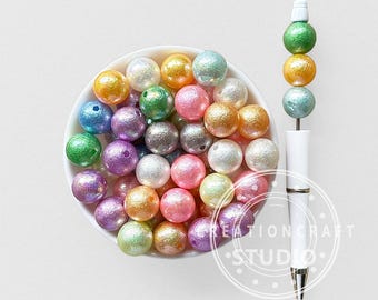 16mm しわ加工メタリックアクリルビーズ、ペンアクセサリー用バルク丸型ルーズビーズ