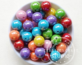 Cuentas acrílicas UV de 16/20 mm, cuentas de chicle brillantes AB surtidas, cuentas redondas de chicle, cuentas de bolígrafo DIY