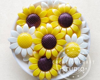 Sunflower Focal Beads, 40mm Opal Sunflower Silicone Beads, Focal Silicone Beads, Iridescent Beads