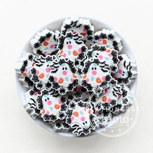 Spooky Halloween Silicone Beads, Ghost Spider Web Beads, Floral Ghosts Focal Beads