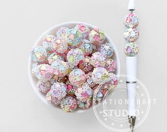 Colored Heart Ball,Sparkle Iridescent Crystal Pearls Acrylic Beads