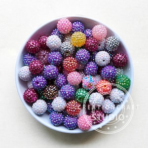 Mixed 16/20mm Round Rhinestone Pave Acrylic Beads, Disco Ball Loose Beads, Crystal Cluster Resin Beads, Bubblegum Chunky Beads