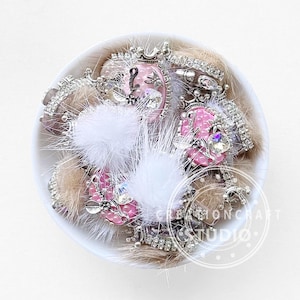 Sparkling Beads, Crown Bling Rhinestone Faux Furry Beads, Pom Pom Beads,Pen Focals