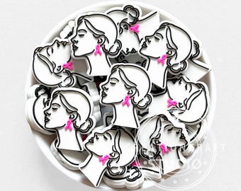 Pink Ribbon Woman Fcoal Beads,Breast Cancer Awareness Beads DIY Pen Jewelry
