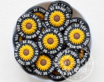 Cuentas focales "Be Kind", cuentas para carrete de insignia, cuentas de silicona de girasol, bolígrafo con cuentas DIY
