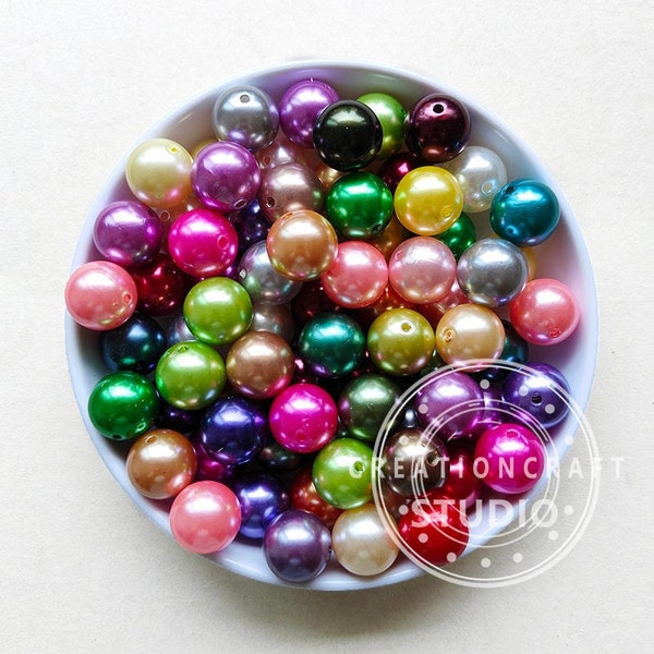 Assorted ABS Imitation Pearl Beads, 20mm Faux Pearl Acrylic Beads, Chunky Round Acrylic Beads for Lanyard Holder, Bubblegum Beads