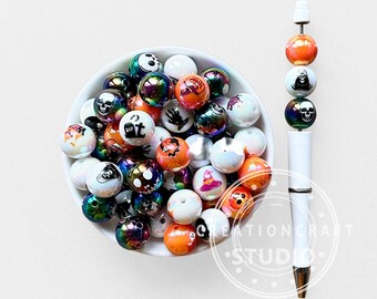 16mm Iridescent Assorted Halloween Spooky Print Gumball Acrylic Beads Pen Making