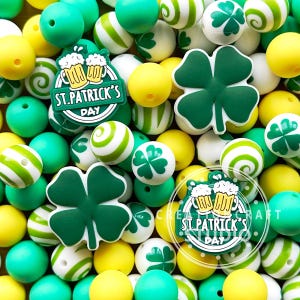St. Patricks Day Assorted Beads,Focal Beads,15mm Round Beads,Mixed Silicone Beads