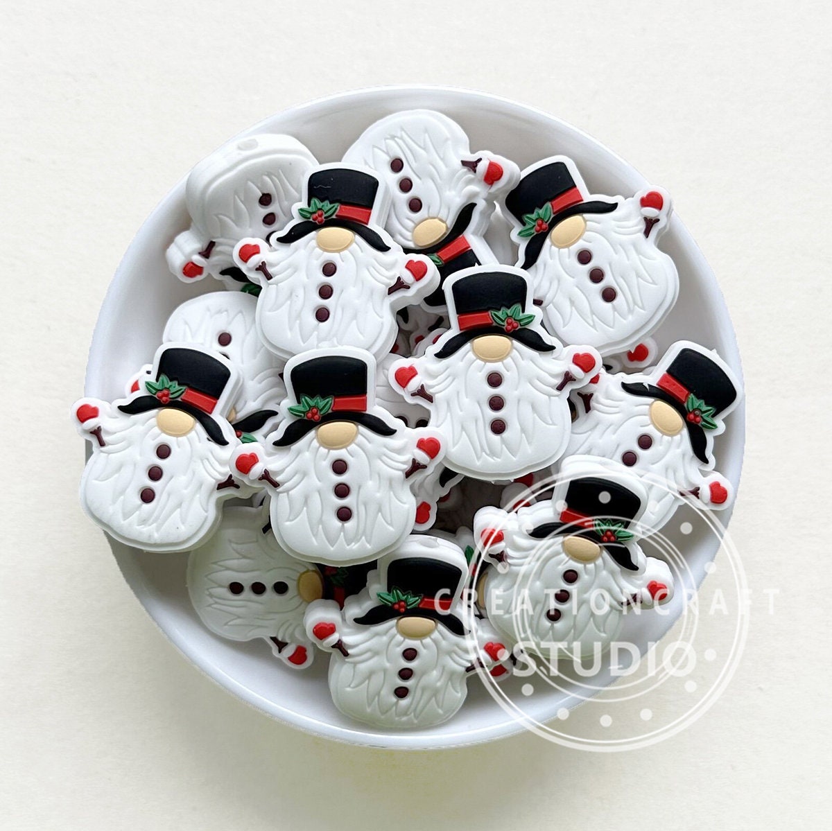 Gnome Snowman Focal Silicone Beads, Christmas Gnome Silicone Beads