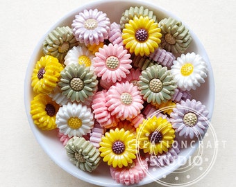 Opal Sunflower Silicone Beads, 20mm Daisy/Sunflower Shape Beads, Iridescent Focal Beads, Bulk Beads
